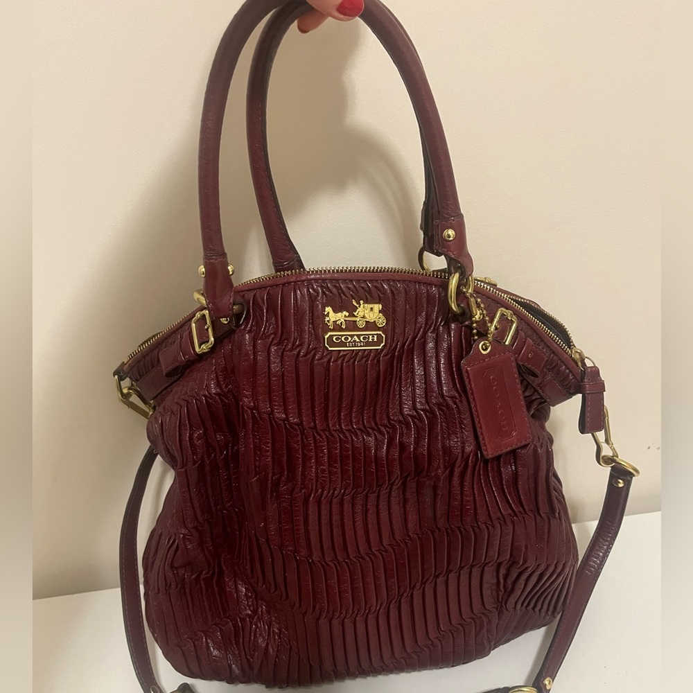 Large limited edition red/crimson Coach Sophia Gathered Leather Handbag